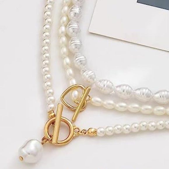 Women Trendy Pearl Chain  Pearl Pendant Pearl Choker Necklace - Picture 3 of 5